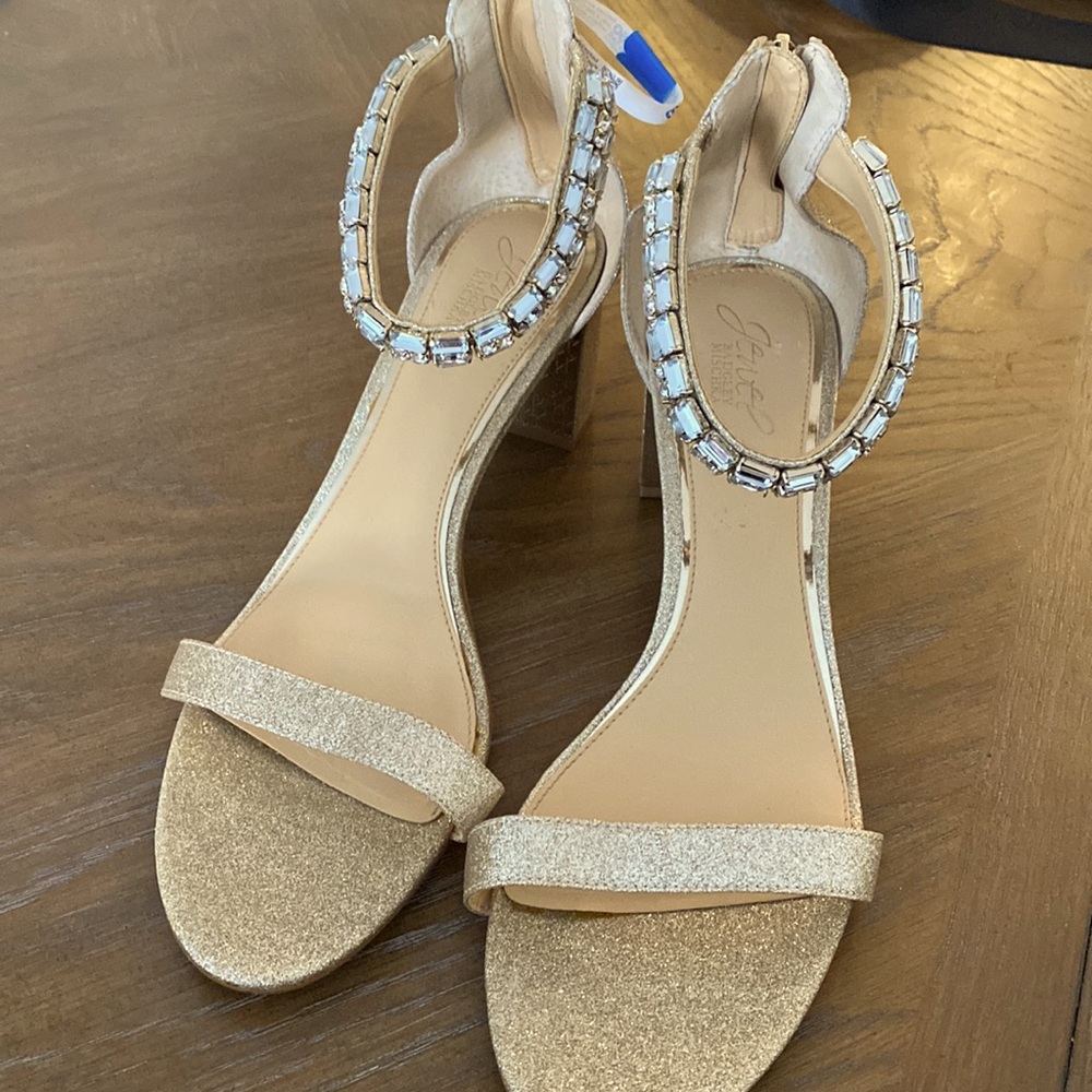 Glitter block heel with rhinestone ankle strap